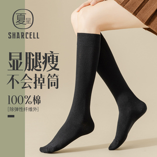 小腿袜女秋冬设计感显p瘦半筒袜纯棉中筒堆堆及膝长袜春秋季 长筒