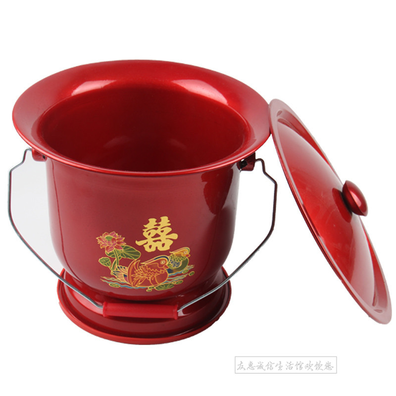 包邮特大号防滑加厚搪瓷高脚痰盂带提手老人痰盂带喜字孕妇坐便器