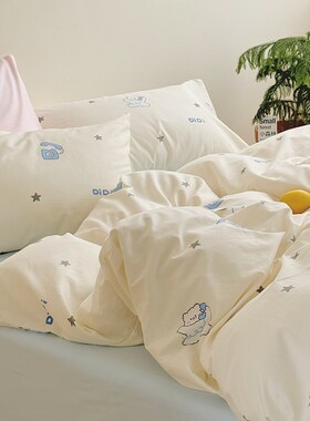 ins风蓝色狗狗纯棉全棉被套单件150x200双人床上三四件套被罩单人