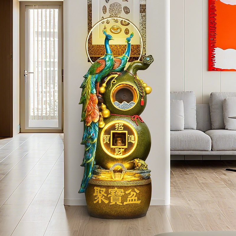 孔雀流水生财摆件循环水客厅招财聚宝盆店铺开 业落地喷泉景,家居饰品,落地摆件,淘宝优惠券,粉丝福利购,淘宝优惠卷