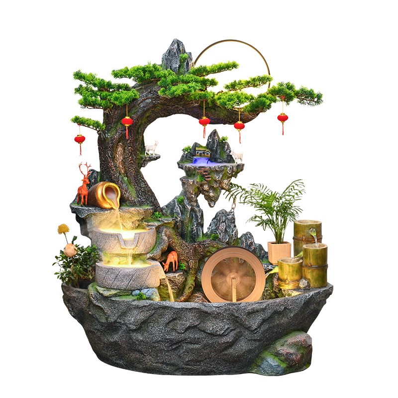 田园庭院鱼池假山造景室内阳台鱼缸流水景观摆件循环水景花园布置