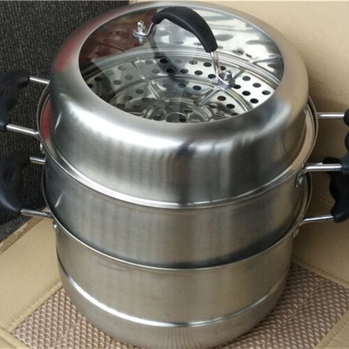 加厚304不锈钢汤锅蒸煮o两用锅汤锅复底汤锅两层蒸锅26cm28cm30cm