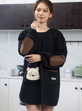 罩衣新款工作服反穿长袖围裙v防水防油女厨房上班专用棉布冬装外