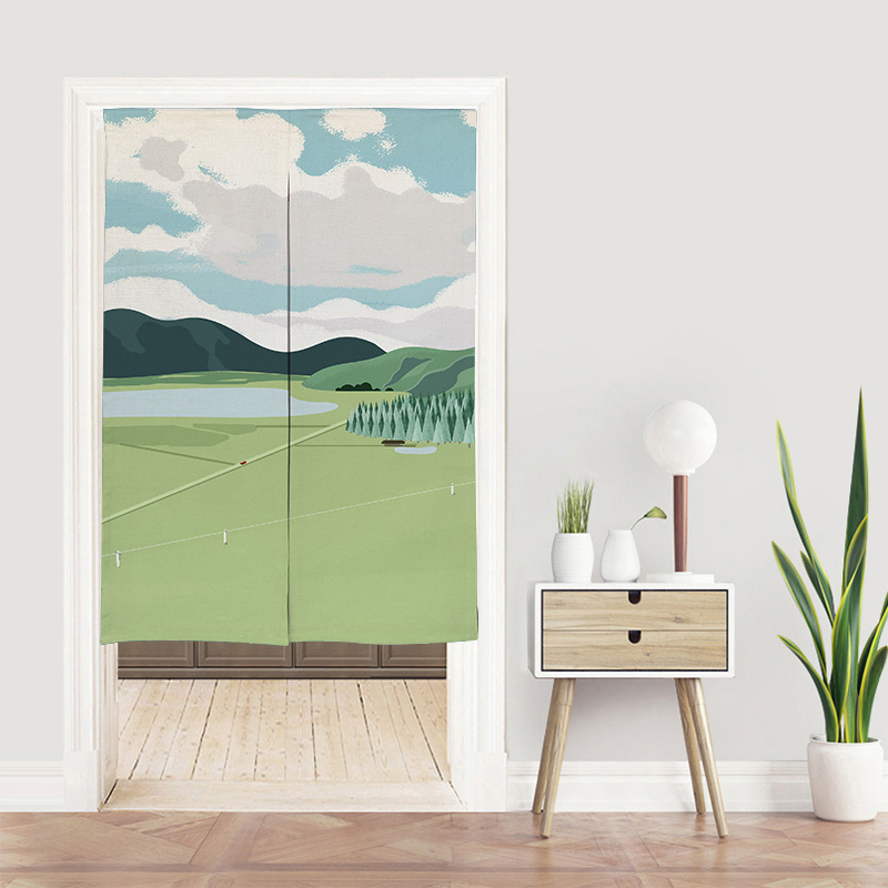 风景手绘厨房门帘卧室布帘隔断帘简易窗帘柜子帘遮挡帘钉子免打孔