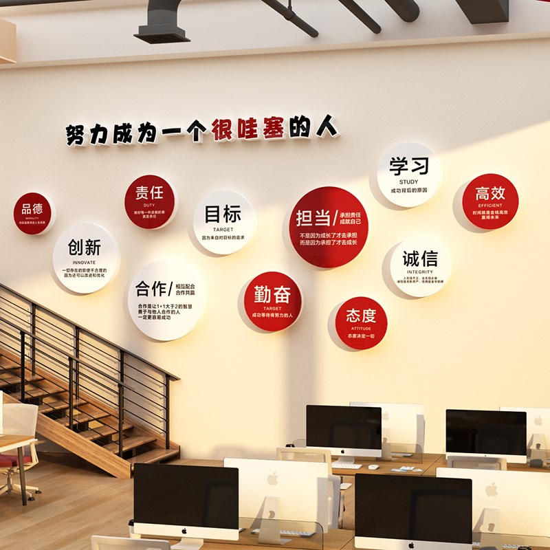 办公室墙面装饰贴画公司文化墙企业励志标语会议氛围布置进门形象