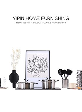 样板房间摆件厨房花艺挂画道具厨具餐具酒杯套组装饰品