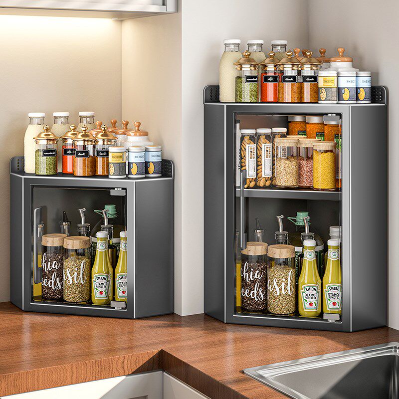 免安装厨房三角调料置物架台面带门防尘三角收纳柜调味品多层架子,厨房/烹饪用具,厨房置物架/置物柜/角架,淘宝优惠券,粉丝福利购,淘宝优惠卷
