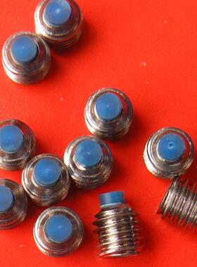 蓝色尼龙头柱端机米螺丝,蓝色尼龙头顶丝蓝色胶头凸尾无头螺丝