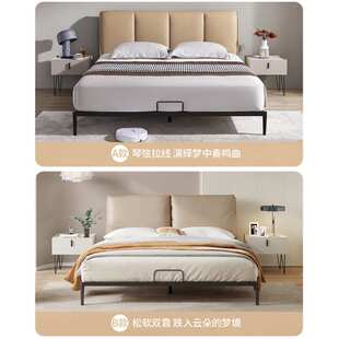 现代简约布艺床轻薄床头主卧大床小户型高脚床架双人床C092