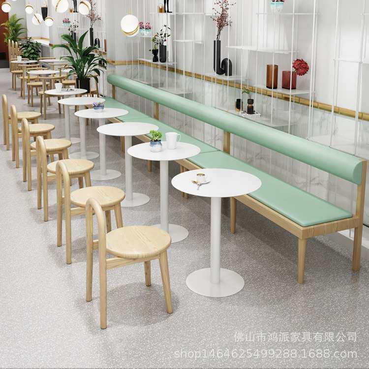 网红奶茶店甜品店靠墙卡座沙发简约清新冷饮店休闲洽谈区桌椅组合
