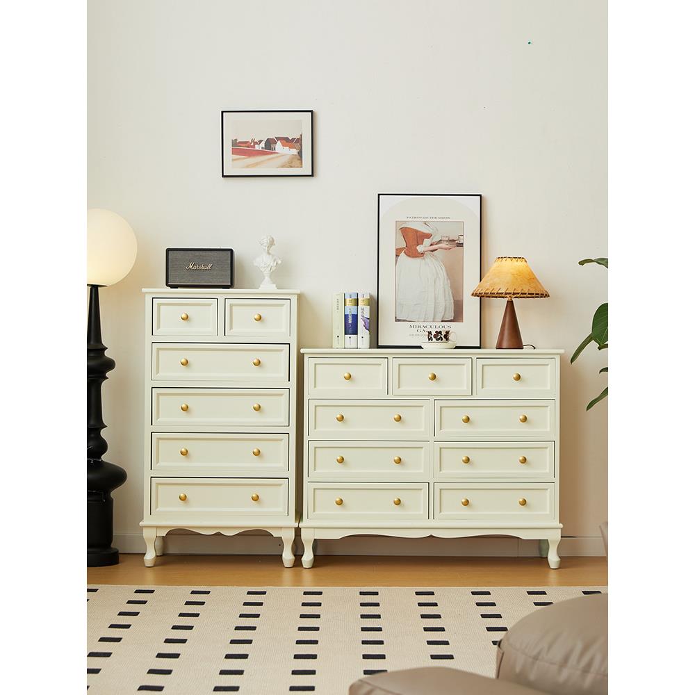 奶油风斗柜实木九斗柜法式卧室床尾斗柜客厅收纳储物柜靠墙五sω