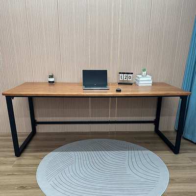 yf樱桃木电脑桌实木原木简约学习写字办公书桌黑胡桃木铁艺餐桌新