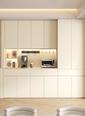 定制全实木餐边柜靠墙一体储物柜简约茶水柜厨房碗柜白色橡木高柜