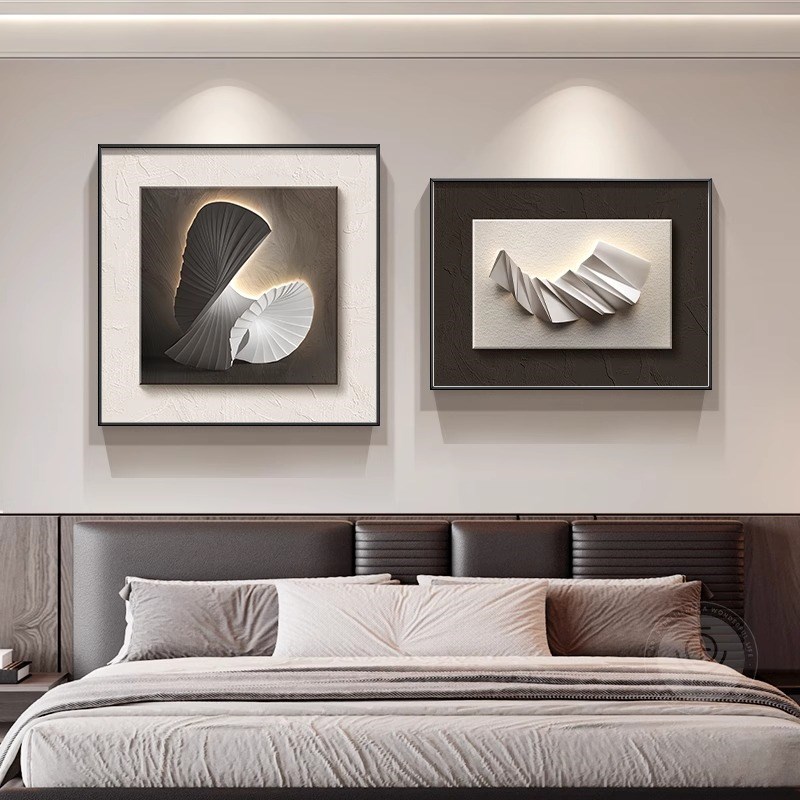 现代极简卧室床头装饰画几何抽象房间主卧墙面挂画高级感餐厅壁画图片