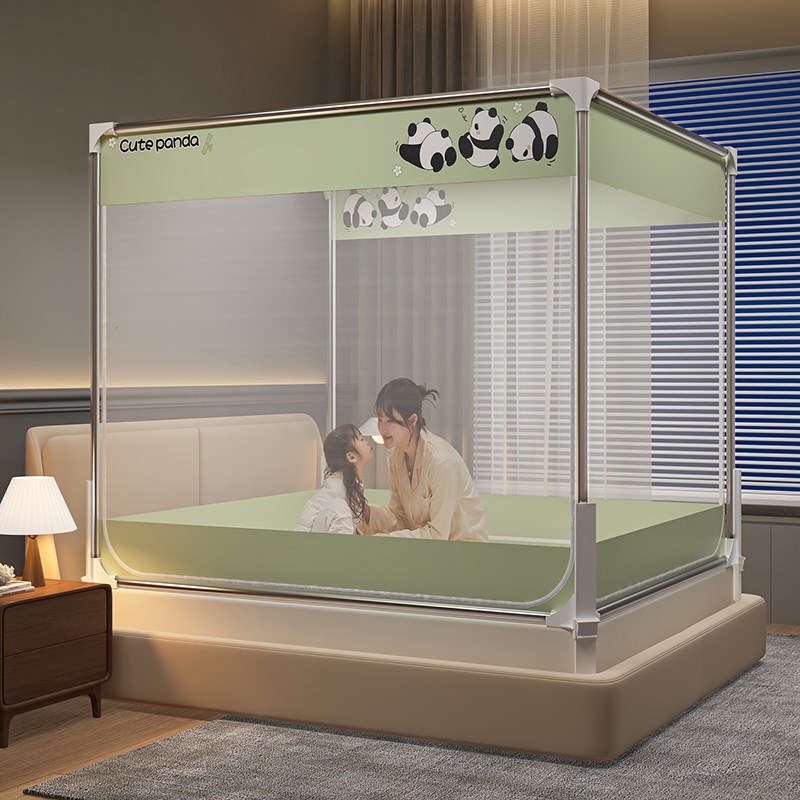 新款围栏全底防摔蚊帐家用儿童防掉床1.5m全封闭拉链加粗滚珠支架