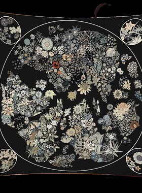 【花卉地图】春秋新款绸缎丝巾女印花90cm大方巾时尚百搭披肩围巾