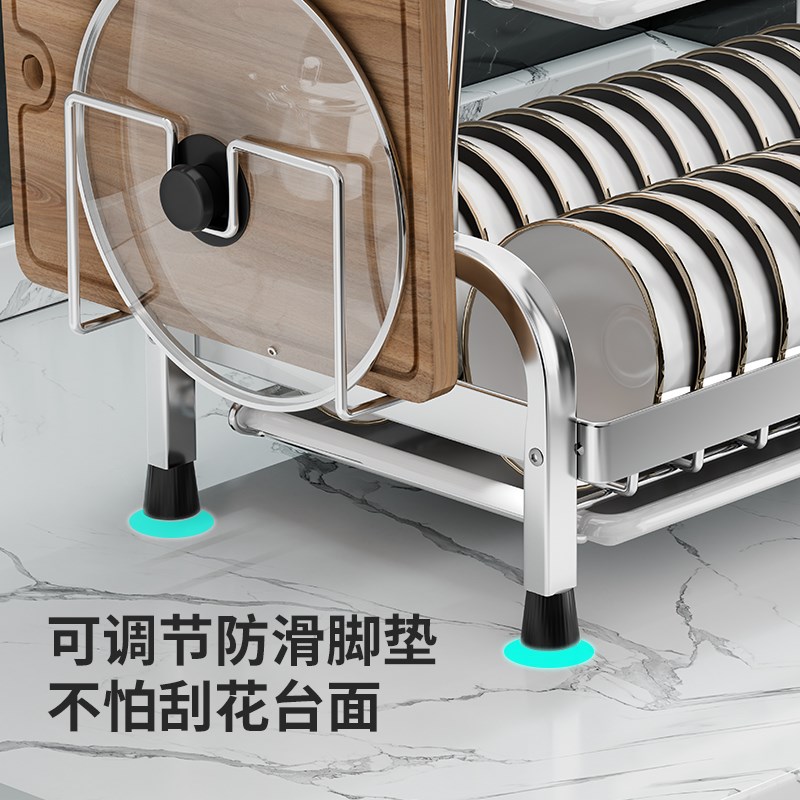 厨房碗碟沥水架不锈钢双层碗架家用多功能放碗筷碗盘收纳置物架子