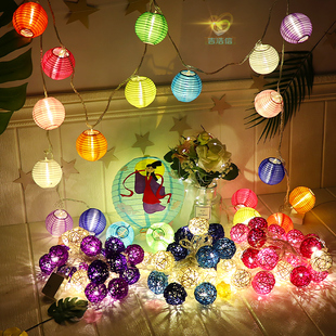 藤球灯小灯笼 ins串灯彩灯生日场景布置儿童房装饰品七夕网红灯饰