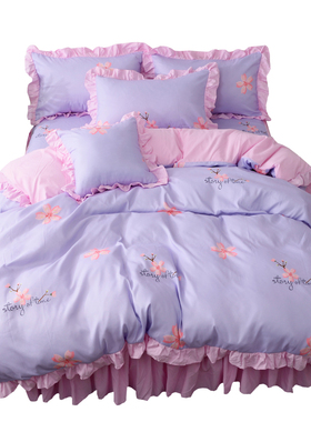 全棉韩式床裙简约公主风床上用品四件套床单1.5/1.8M米床双人