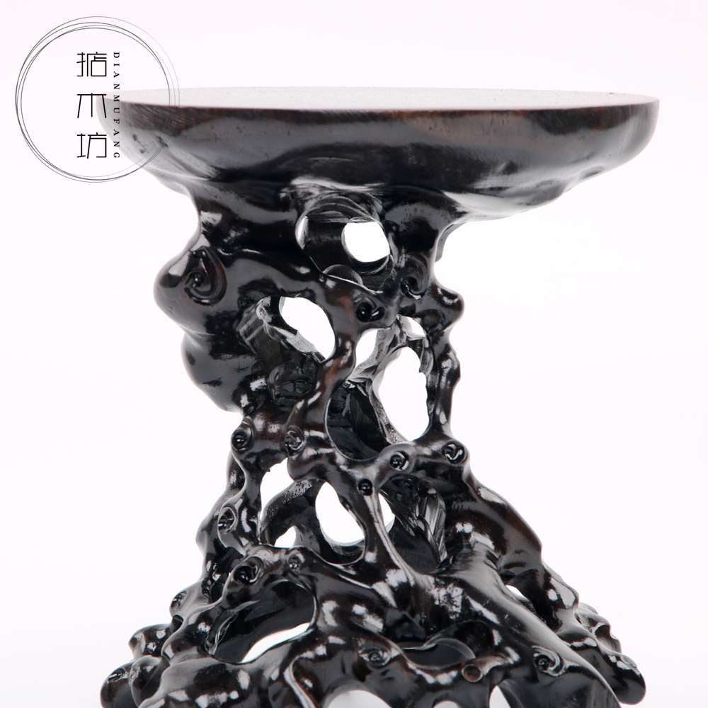 镂空玉器根雕底座摆件茶壶红木奇石木底座黑檀梓木托小工艺品黑