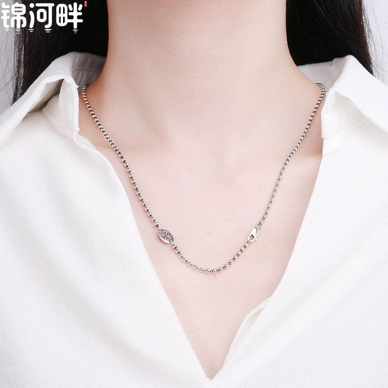 925纯银泰银复古细圆珠项链太角链 加长毛衣链无吊坠男女粗配链子