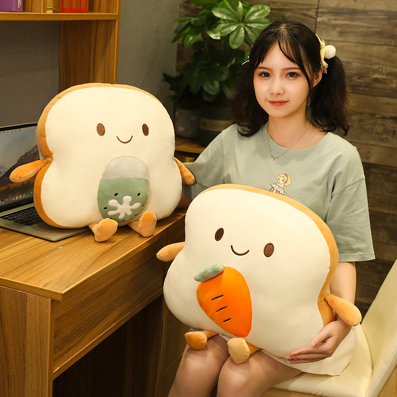 可爱吐司面包暖手抱枕插手毛绒玩具捂手公仔女生睡觉玩偶娃娃女孩