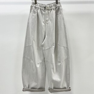新款 米白显瘦大码 大版 松垮松紧腰萝卜裤 宽松牛仔女老爹裤 2025春季