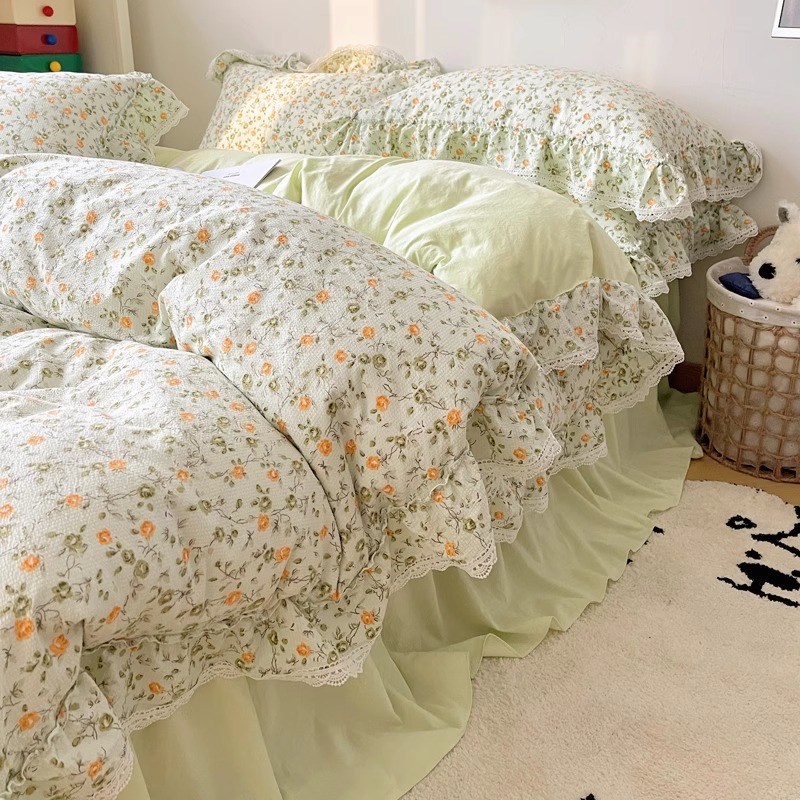 田园小碎花蕾丝花边柔软全棉四件套纯棉床单床裙全包围宿舍三件套
