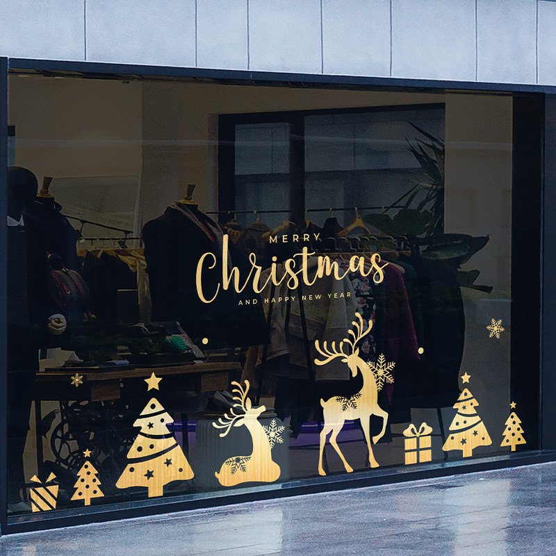 圣诞节静电贴圣诞玻璃贴纸装饰门贴窗贴场景布置店内墙面金色装扮,家居饰品,门贴,淘宝优惠券,粉丝福利购,淘宝优惠卷
