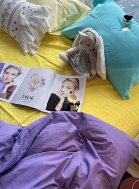 ins纯色水洗棉混搭紫色床上四件套全棉纯棉1.5m1.8被套床单三件套