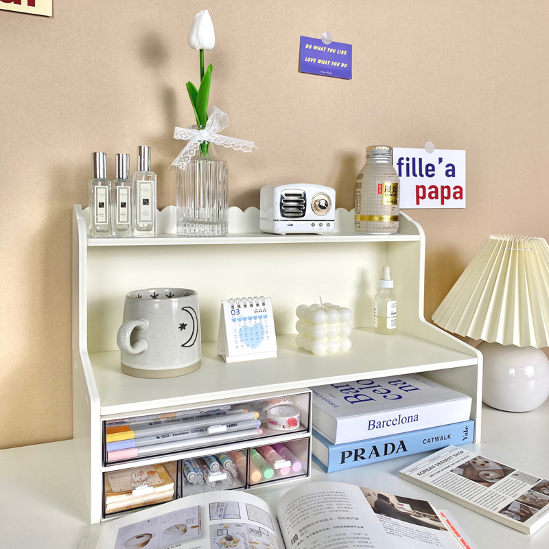 桌面置物架学生宿舍多层增高架ins风白色木质整理架办公室收纳架