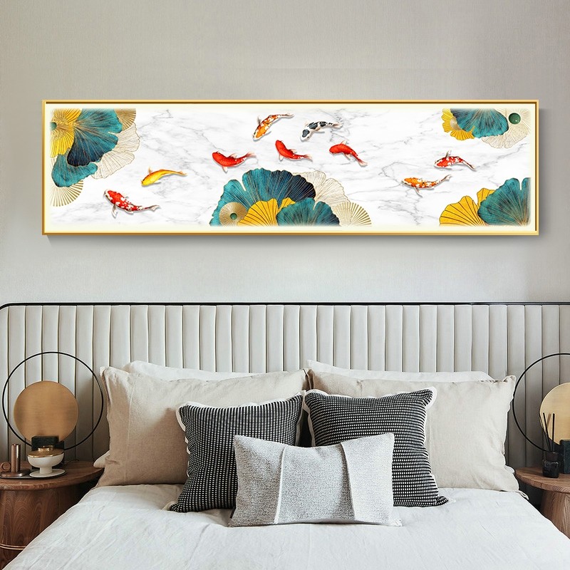 卧室装饰画高级感灯画带led灯九鱼图挂画床头现代房间背景墙壁画,家居饰品,现代装饰画,淘宝优惠券,粉丝福利购,淘宝优惠卷