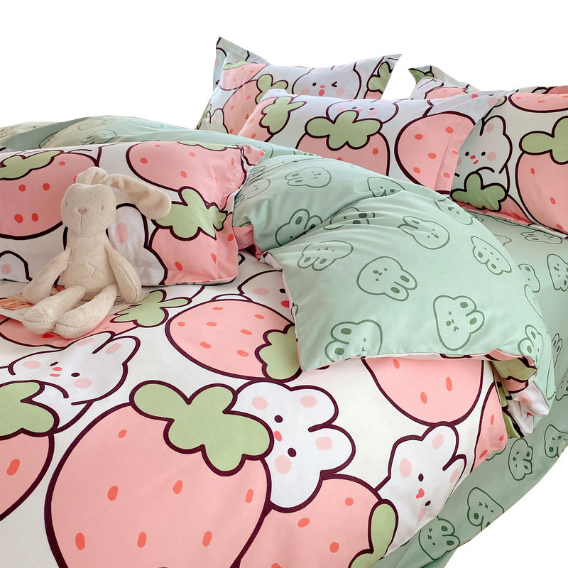 儿童被套单件水洗棉磨毛女生被罩学生宿舍E床单三件套150x200x230