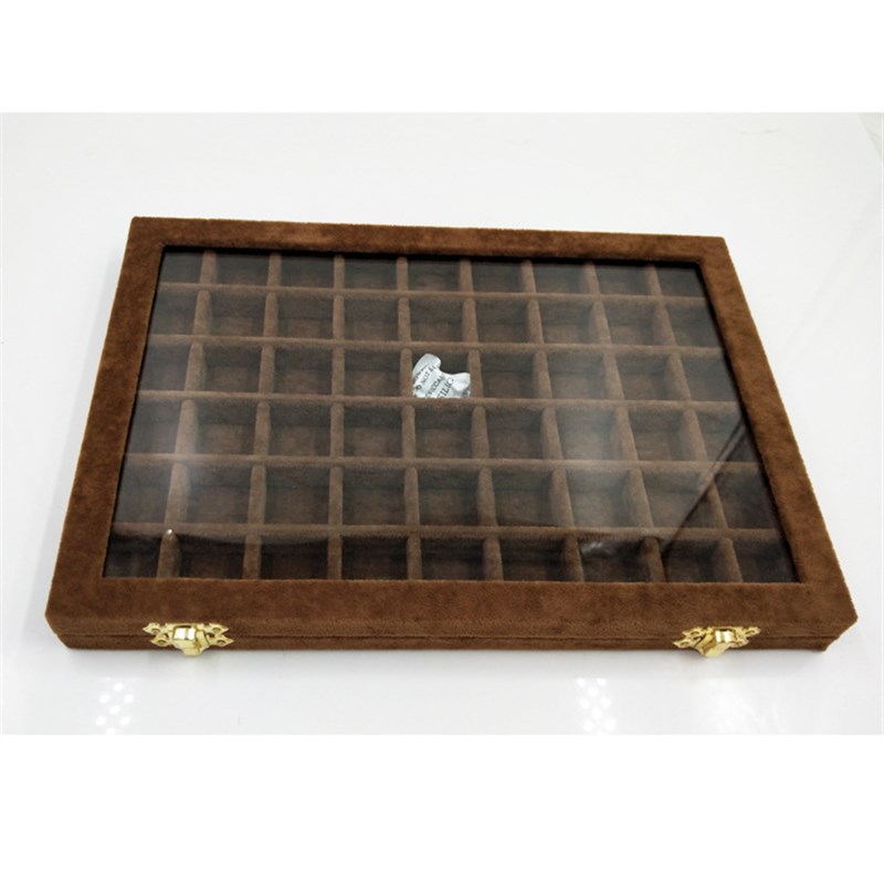 绒布大号珠f宝箱 美甲饰品展示盒带玻璃盖子珠宝小饰品收纳盒