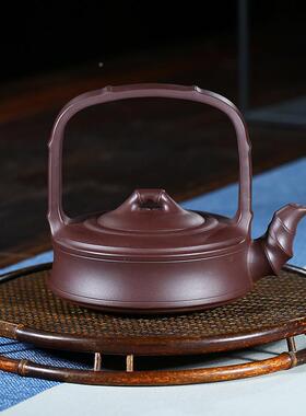 爆宜紫砂壶矿紫美泥原兴竹节提梁壶名WML家王国望功夫茶具茶壶货