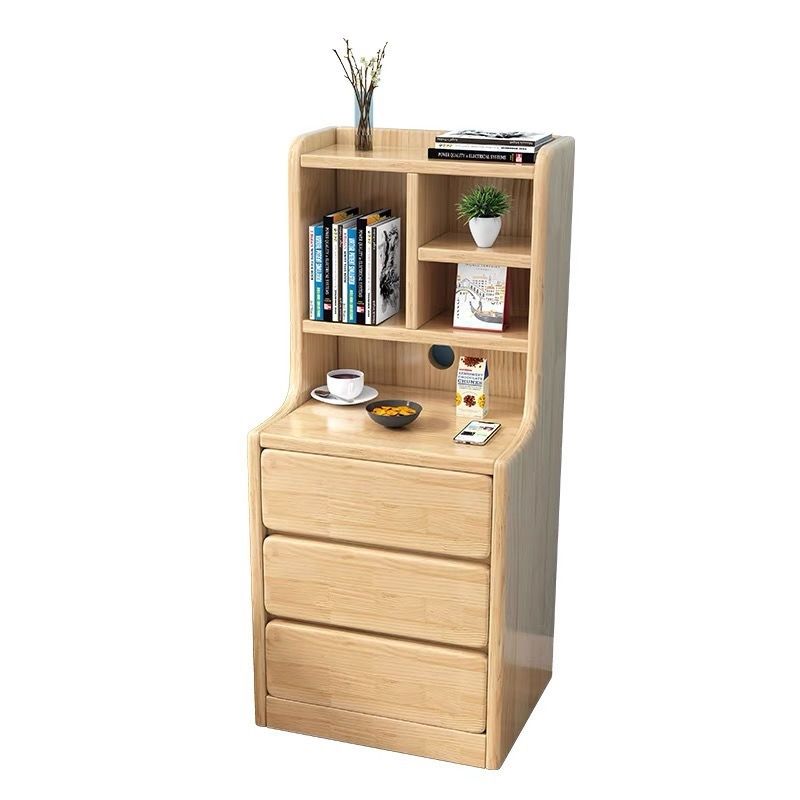 实木床头柜加高超窄小p型简约床边柜迷你家用带书架储物收纳小柜