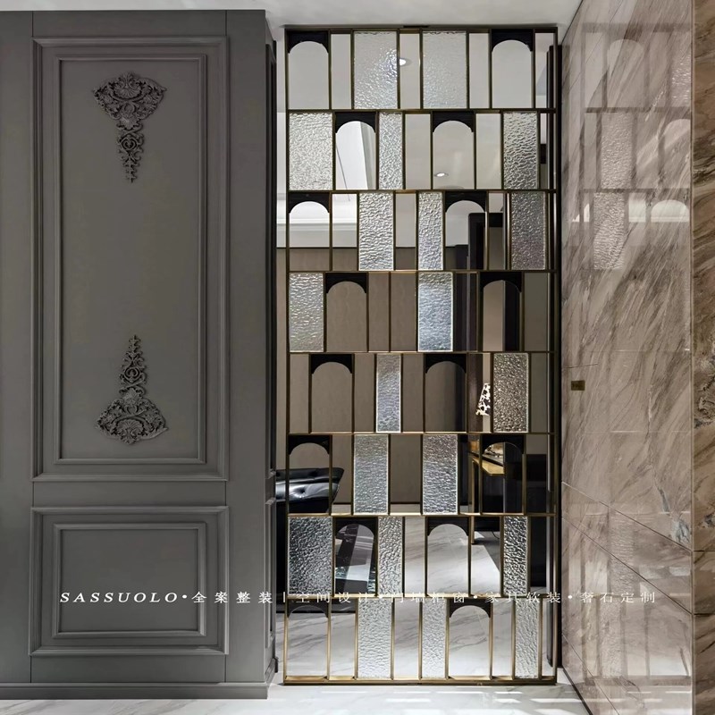 不锈钢玻璃隔断客厅玄云花格售楼部格栅轻奢酒Q店屏风金属镂空装