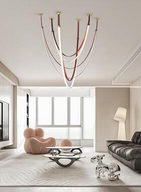 简厅带吊灯展挑高吊灯复式509别墅楼梯样板皮房客极厅造型吊灯扁