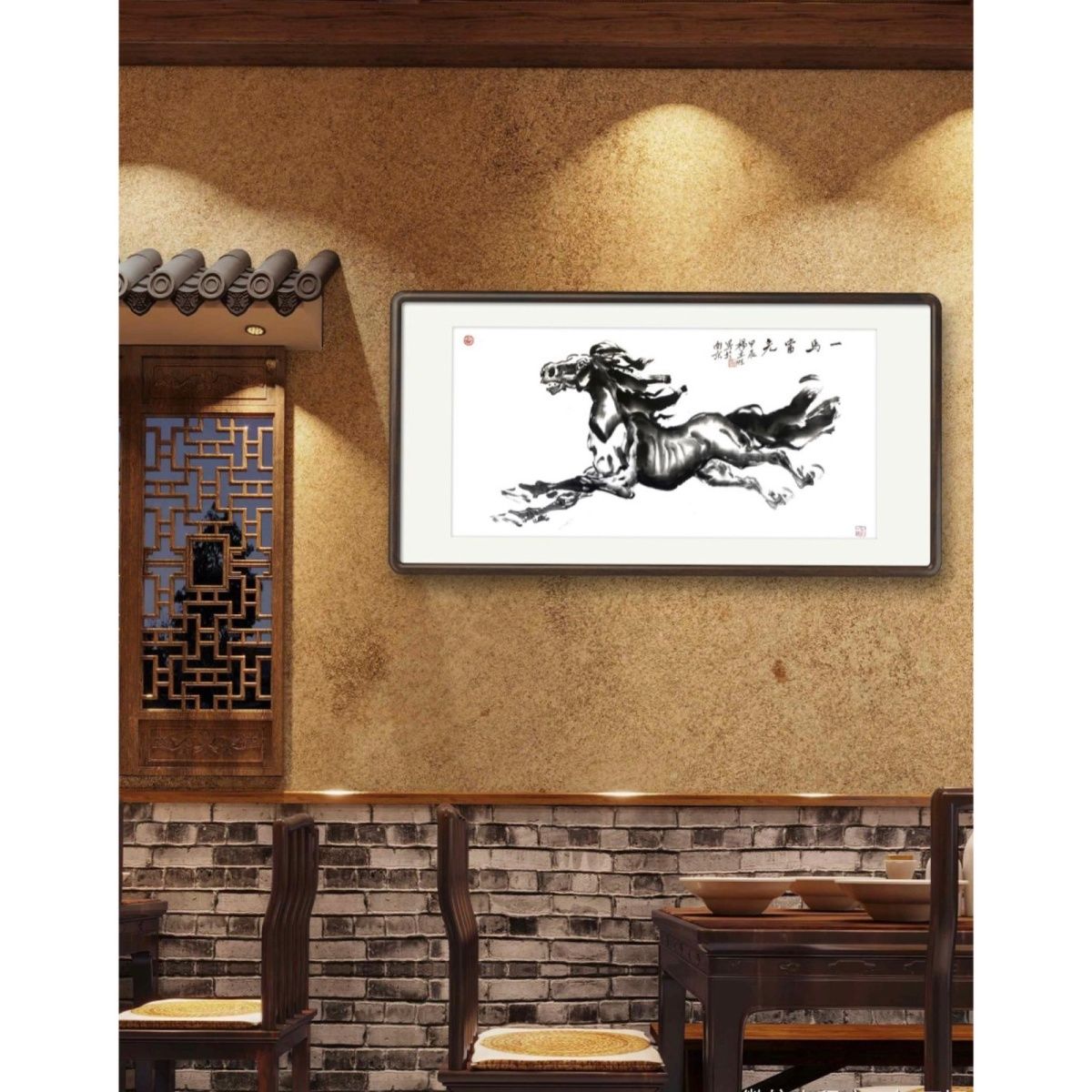 客厅办公室杨主旺手绘国画纯水墨挂墙可定制挂墙单马一马当先国画