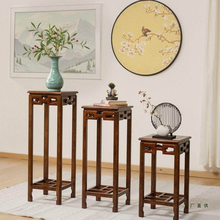 实木花架中式宋宗客红厅落地式徽橡榆985盆景鱼缸简约室内木承重