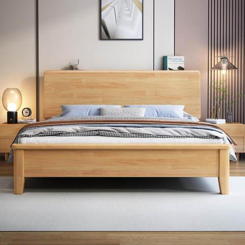 北床欧全实木床静榫卯现代极简1KUH.5米型小户满音铺板气压储物床