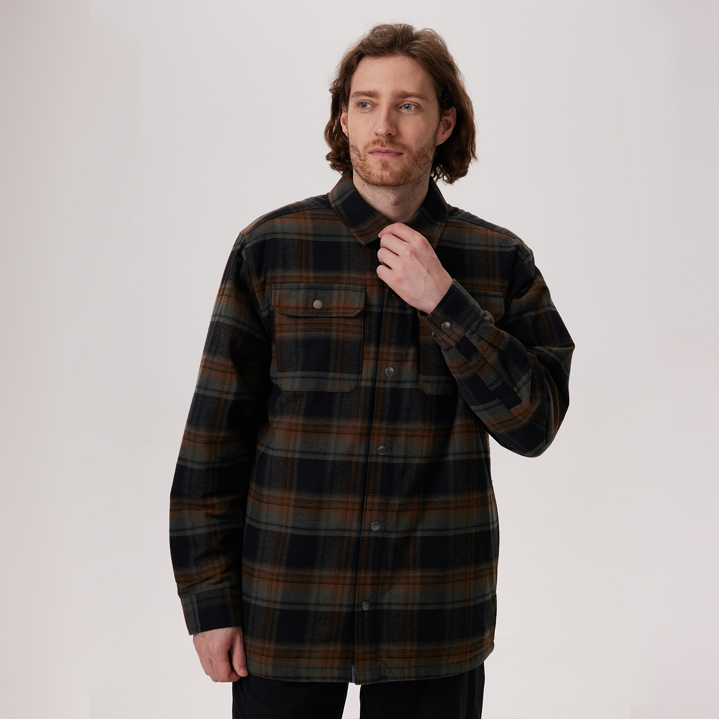 Free Country男士冬拼色格纹夹棉保暖衬衫上衣