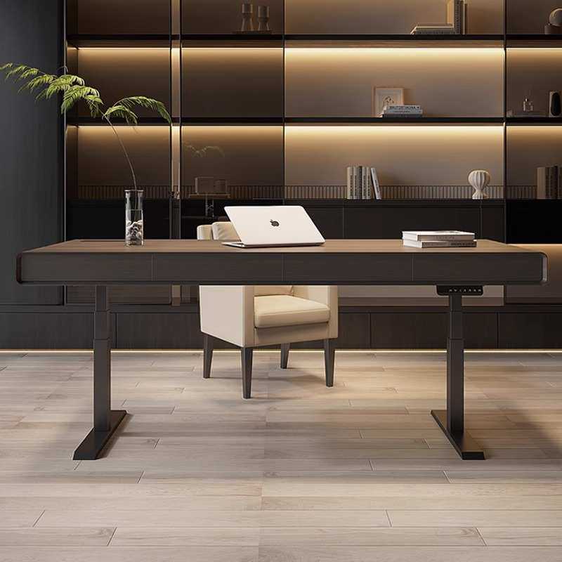 ll意式极简轻奢实木电动升降书桌工作台感现代客厅家用电脑桌
