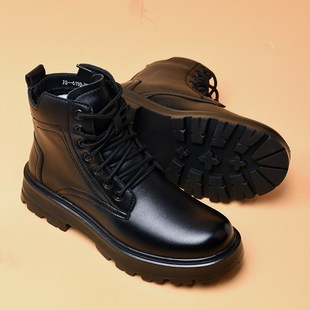 棉鞋男款靴子2024新款爆款男生马丁靴高级感半高帮皮鞋男冬季加绒