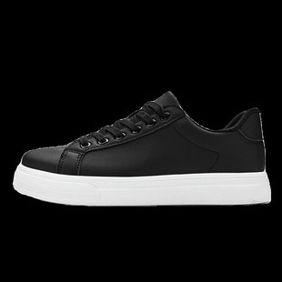 春季休闲鞋白底皮鞋厚底温州男鞋黑色运动鞋男士皮面鞋子低帮板鞋