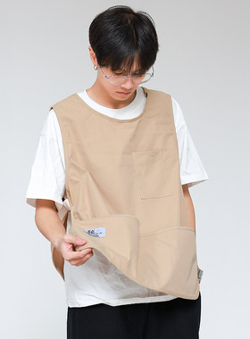 围裙时尚防水无袖马甲式罩衣咖啡师C奶茶店餐厅工作服男女定制印