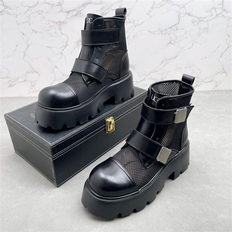 高帮马丁靴夏季透气镂空网面短靴白色靴子8CM增高厚底魔术贴男鞋,流行男鞋,马丁靴,淘宝优惠券,粉丝福利购,淘宝优惠卷