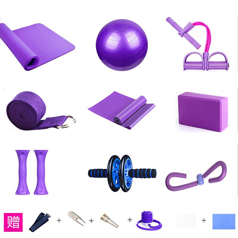 健腹轮腹肌轮套装瑜伽垫球初学者女士加厚加宽加长防滑健身垫三件