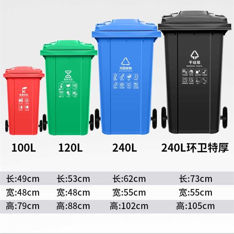 户外垃圾桶物业商用大号干湿分类240升8环卫室外箱厨房特大型120L