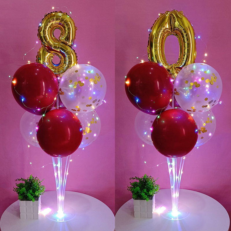 发光寿字桌飘气球爸爸妈妈老人60岁生日80大寿宴过寿装饰场景布置